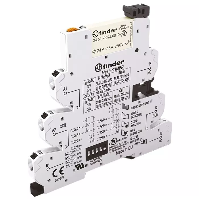 Finder 39 Series Interface Relay DIN Rail Mount 12 V AC/DC Coil SPDT, 39.91.0.012.0060