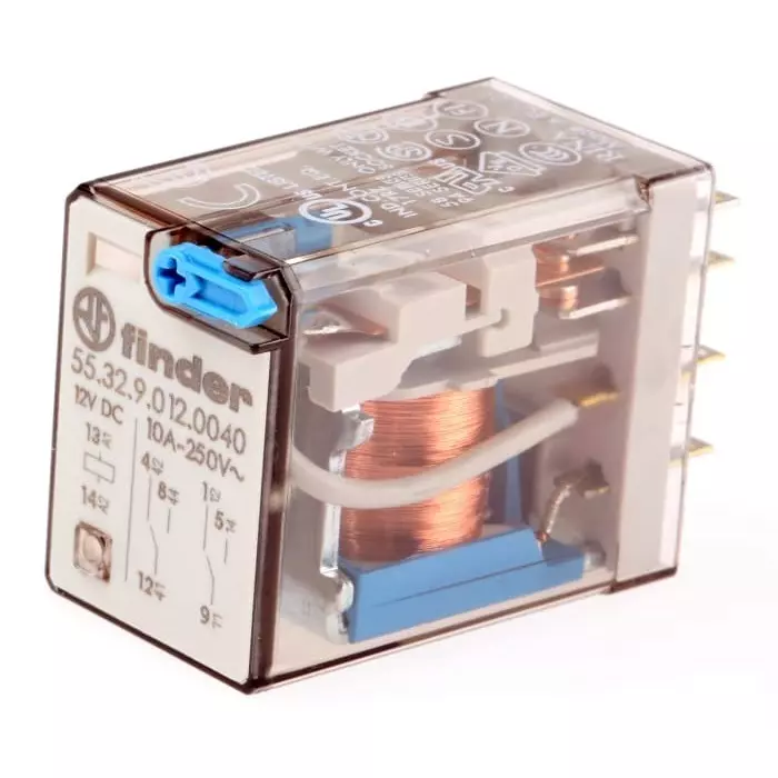 Finder Plug In Power Relay 12 V DC Coil 10 A Switching Current DPDT, 55.32.9.012.0040