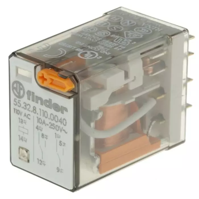 Finder Plug In Power Relay 110 V AC Coil 10 A Switching Current DPDT, 55.32.8.110.0040