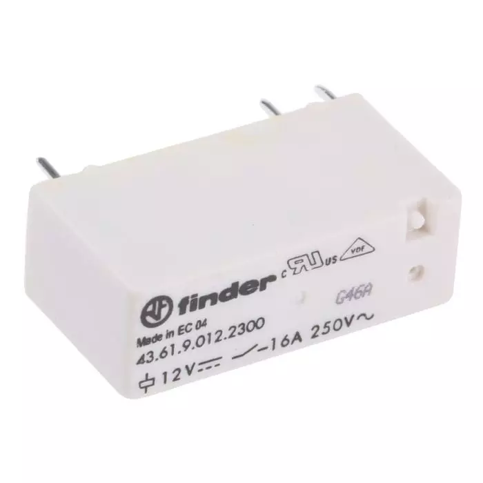 Finder PCB Mount Power Relay 12 V DC Coil 16 A Switching Current SPST, 43.61.9.012.2300