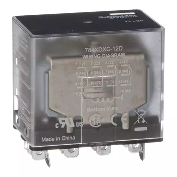 Schneider Electric Cube Power Relay Panel Mount 4 Form C (4PDT-NO, NC) 15 Amp, 784XDXC-12D