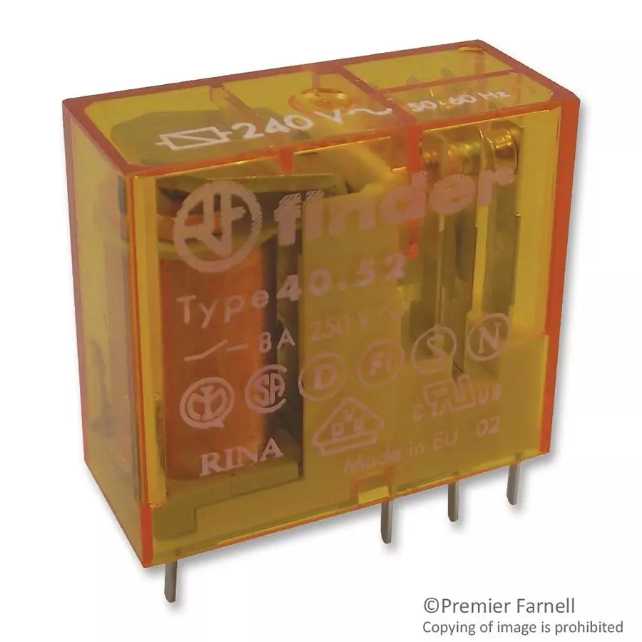 FINDER RELAY, DPDT, 240VAC, 8A, 40.52.8.240.0000