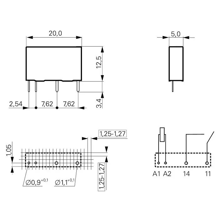 TE Connectivity PCN Power Relay PCB Mount SPST Through Hole 5 V DC 208 Ω, PCN-105D3MHZ
