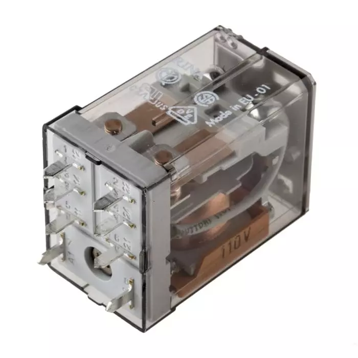 Finder PCB Mount Power Relay 110 V AC Coil 12 A Switching Current DPDT, 56.42.8.110.0000