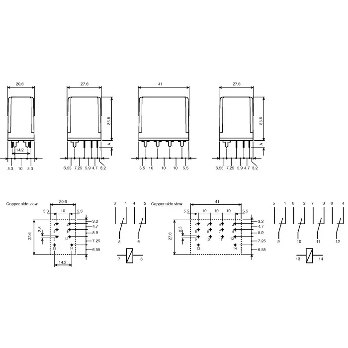 Finder PCB Mount Power Relay 110 V AC Coil 12 A Switching Current DPDT, 56.42.8.110.0000