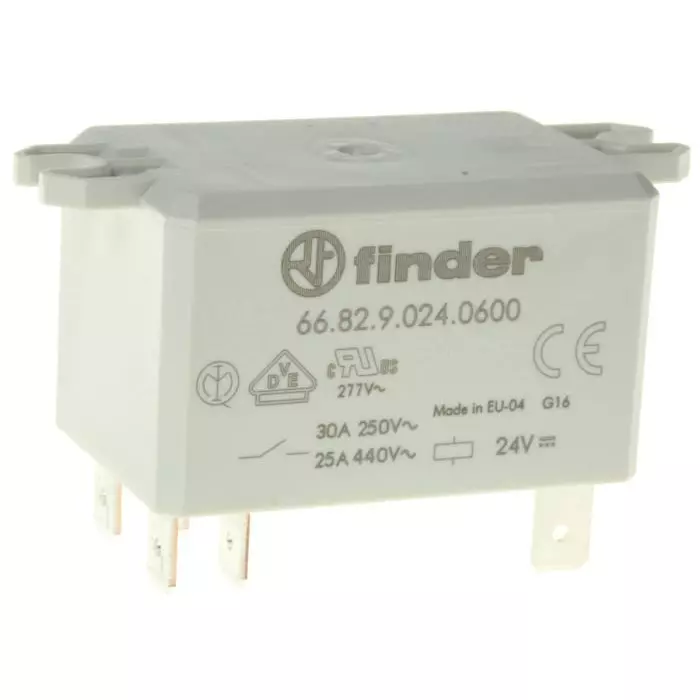 Finder Flange Mount Power Relay 24 V DC Coil 30 A Switching Current DPST, 66.82.9.024.0600