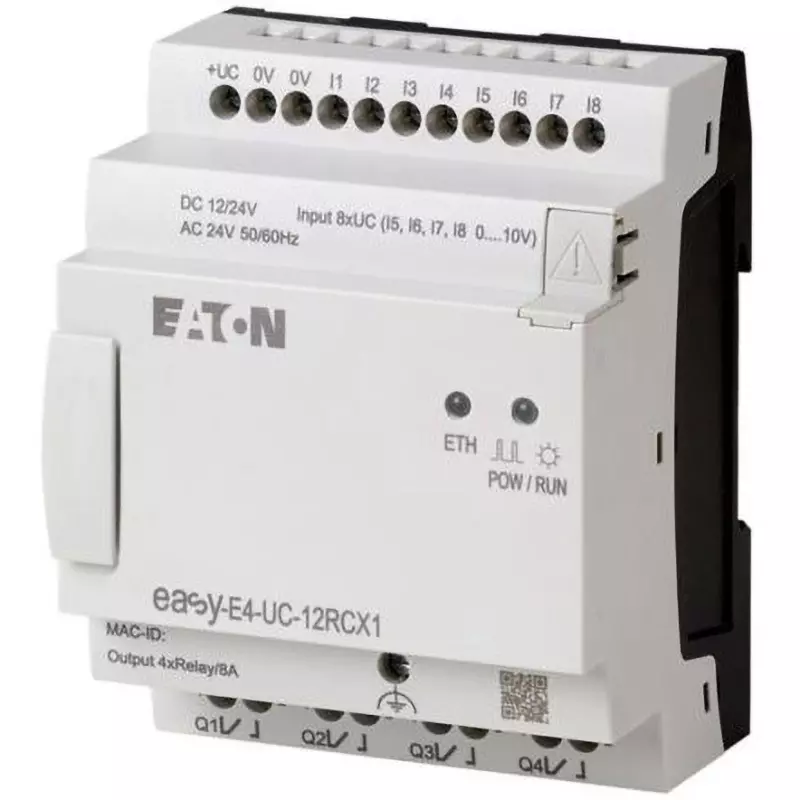 EATON Logic Module Relay 12/24 dc V Power Supply Voltage 4 No. of Output Relay Output Type, EASY-E4-UC-12RCX1