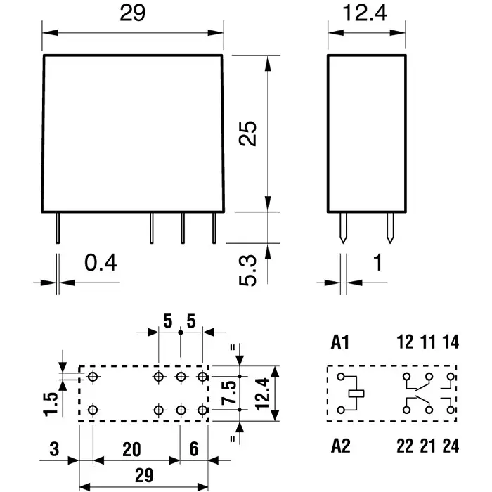 Finder PCB Mount Power Relay 6 V DC Coil 8 A Switching Current DPDT, 40.52.7.006.0000
