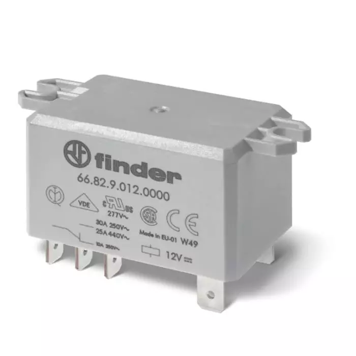 Finder Flange Mount Power Relay 12 V Coil 50 A Switching Current DPDT, 66.82.9.012.4000
