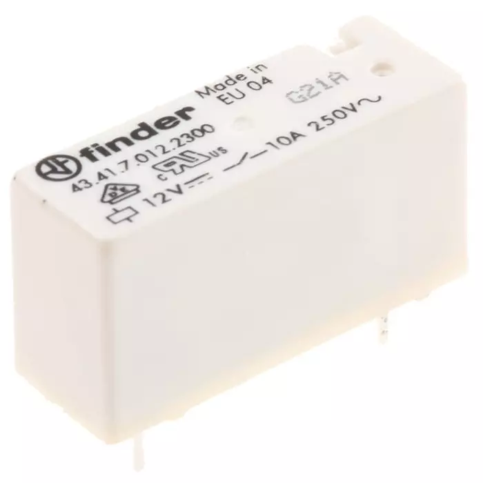 Finder PCB Mount Power Relay 12 V DC Coil 10 A Switching Current SPST, 43.41.7.012.2300