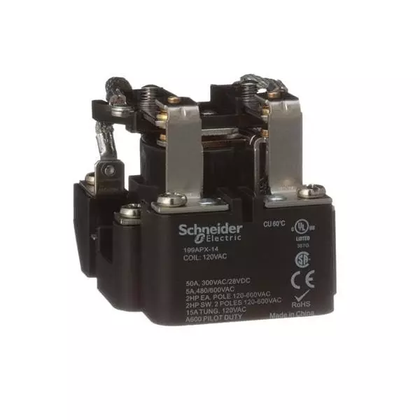 Schneider Electric Power Relay Panel Mount 2 Form C (DPDT-NO, NC) 50 Amp 600 V AC, 199APX-14