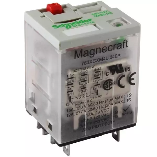 Schneider Electric Power Relay Panel Mount 3 Form C (3PDT-NO, NC) 15 Amp 300 V AC, 783XCXM4L-120A