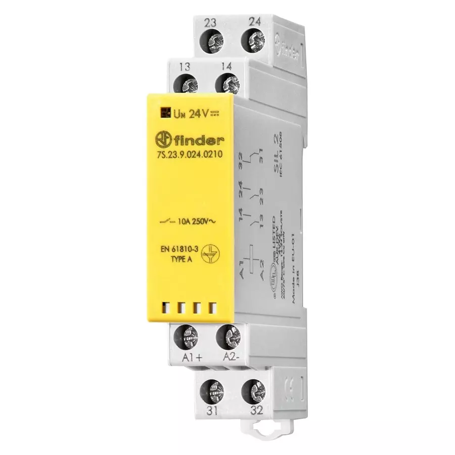 FINDER POWER RELAY, DPST-NO/SPST-NC, 10A, 250V, 7S.23.9.012.0210