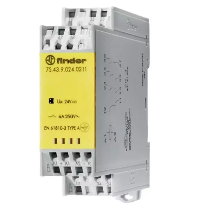 Finder DIN Rail Non-Latching Relay with Guided Contacts 24 V DC Coil 6 A Switching Current 3P, 7S4390240211 (Pack of 5 Pcs)