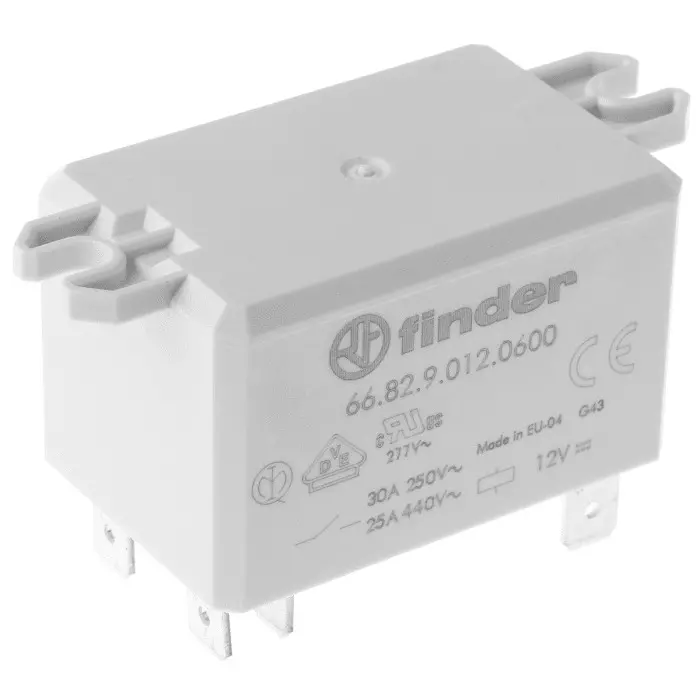 Finder Flange Mount Power Relay 12 V DC Coil 30 A Switching Current DPST, 66.82.9.012.0600