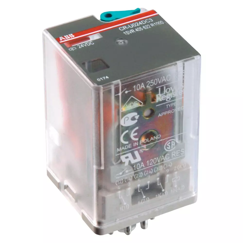 ABB Power Relay 10 Amp Contact Current 3PDT 24 V DC, 1SVR405622R1000