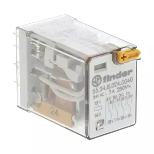 FINDER RELAY, 4PDT, 250VAC, 7A, 55.34.8.024.0040