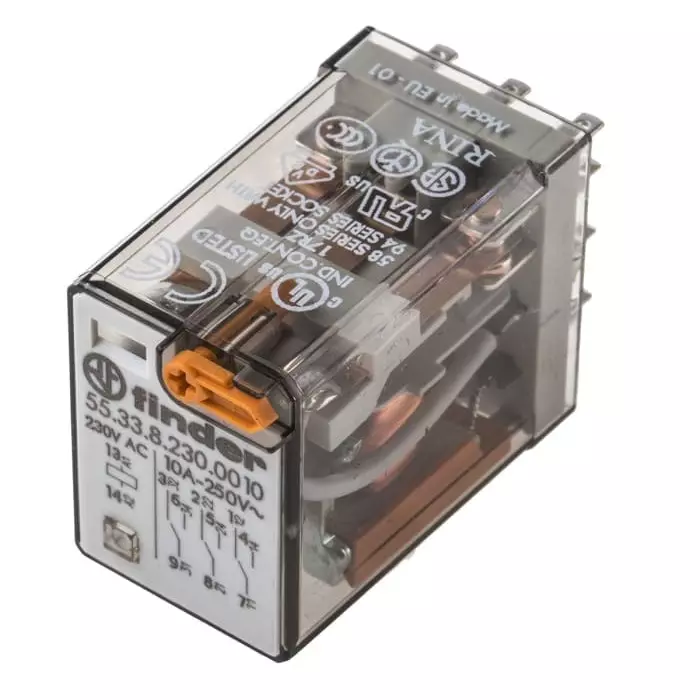 Finder Plug In Relay 230 V AC Coil 10 A Switching Current 3PDT, 55.33.8.230.0010