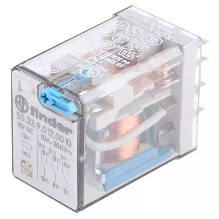 Finder Plug In Power Relay 12 V DC Coil 10 A Switching Current 3PDT, 55.33.9.012.0010