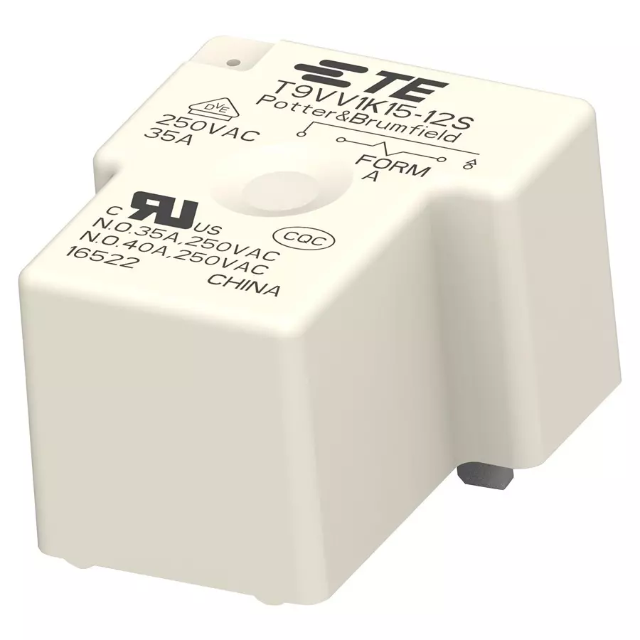 TE CONNECTIVITY POWER RELAY, SPST-NO, 12VDC, 40A, TH, T9VV1K15-12S