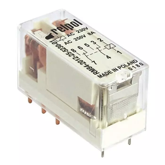 Relpol RM84 Power Relay PCB Mount DPDT Plug In 24 V DC 1440 Ω, RM84-2012-35-1024