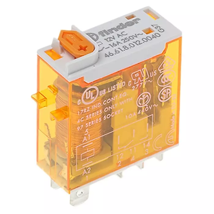 Finder Plug In Power Relay 12 V AC Coil 25 A Switching Current SPDT, 46.61.8.012.0040