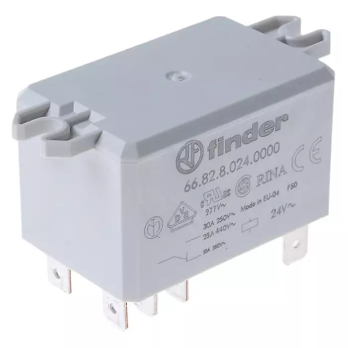 Finder Flange Mount Power Relay 24 V AC Coil 30 A Switching Current DPDT, 66.82.8.024.0000