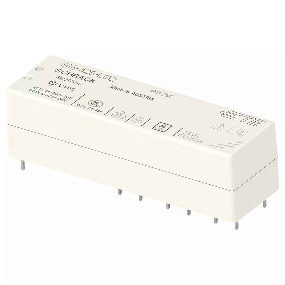 SCHRACK - TE CONNECTIVITY Power Relay 8 Amp Contact Current 4PST-NO, DPST-NC 12 V DC, 2-1558737-4