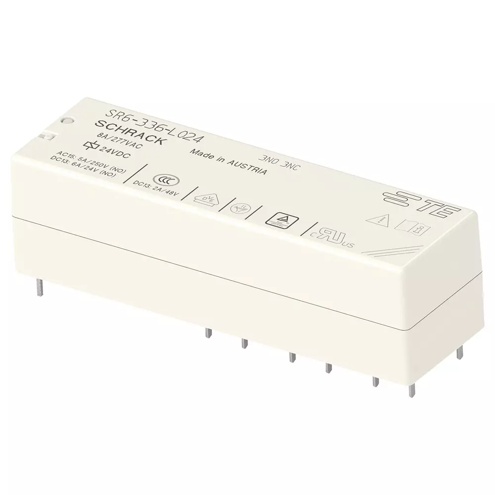 SCHRACK - TE CONNECTIVITY Power Relay 8 Amp Contact Current 3PST-NO, 3PST-NC 24 V DC, 2-1558736-8