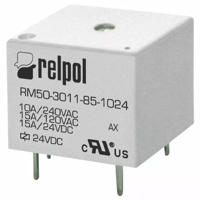 Relpol Power Relay PCB Mount SPDT PCB Pin 24 V DC 1600 Ω, RM50-3011-85-1024