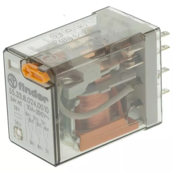 Finder Plug In Power Relay 24 V AC Coil 10 A Switching Current 3PDT, 55.33.8.024.0010