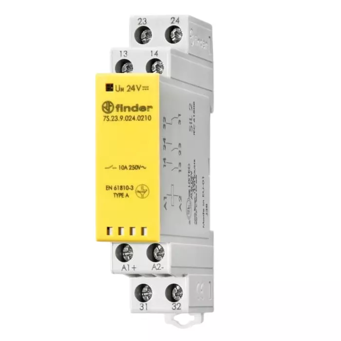 Finder DIN Rail Non-Latching Relay with Guided Contacts 110 V DC Coil 10 A Switching Current 3P, 7S2391100210 (Pack of 5 Pcs)