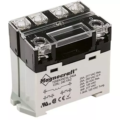 Schneider Electric Power Relay Panel Mount 2 Form A (DPST-NO) 25 Amp 300 V AC, 725BXXSC3ML-120A