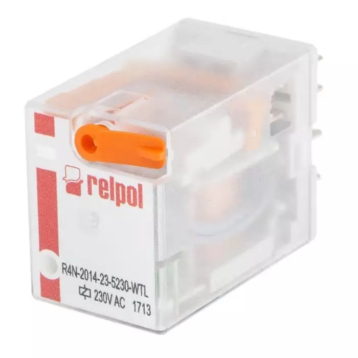 Relpol R4N Power Relay Plug In 4PDT Plug In 230 V AC 16100 Ω, R4N-2014-23-5230-WTL