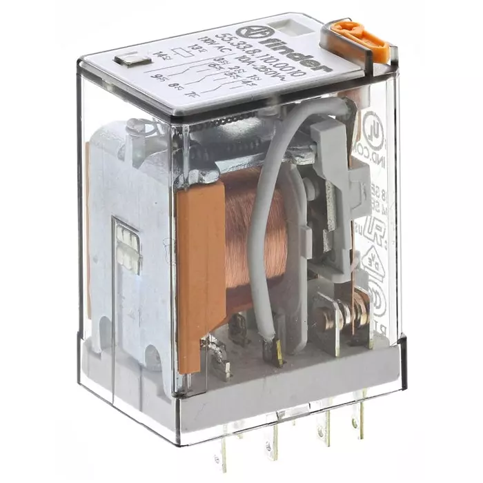 Finder Plug In Power Relay 110 V AC Coil 10 A Switching Current 3PDT, 55.33.8.110.0010