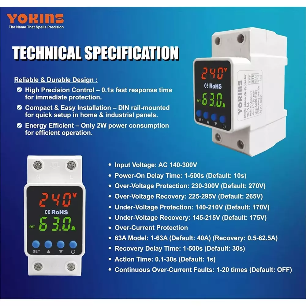 yokins-advanced-adjustable-over-under-voltage-protector-relay-with-overcurrent-protection-63-amp-230-v-din-rail-mount-yd-va4