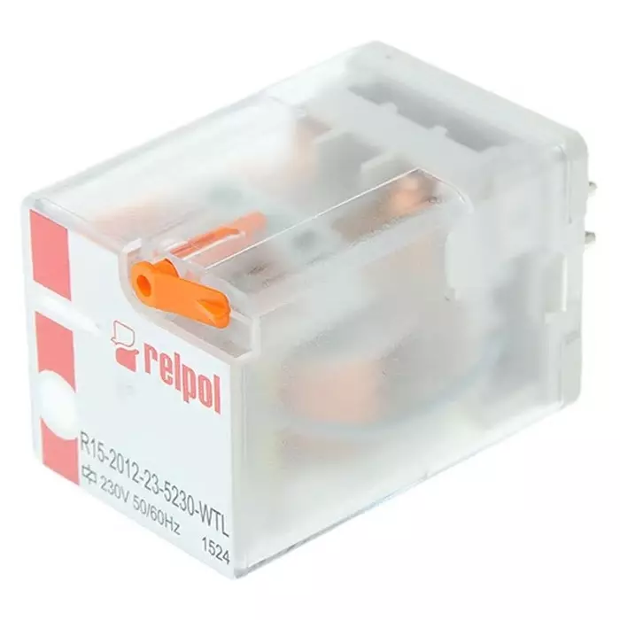 Relpol R15 Power Relay Plug In DPDT Plug In 230 V AC 7080 Ω, R15-2012-23-5230-WTL