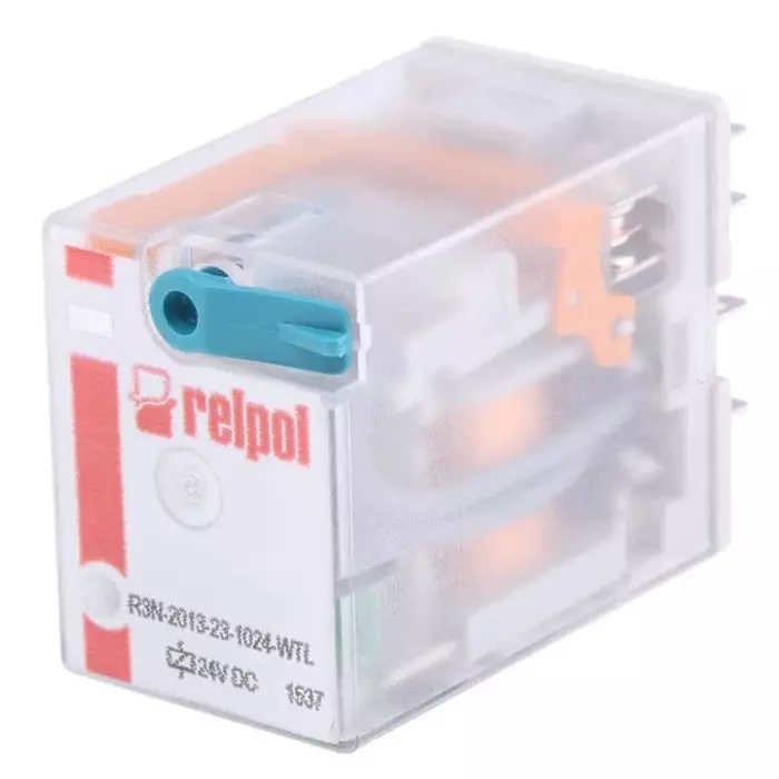 Relpol R3N Power Relay Plug In 3PDT Plug In 24 V DC 640 Ω, R3N-2013-23-1024-WTL