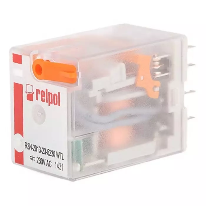 Relpol R3N Power Relay Plug In 3PDT Plug In 230 V AC 16100 Ω, R3N-2013-23-5230-WTL