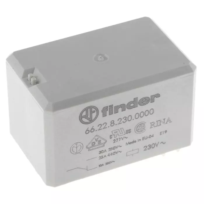 Finder PCB Mount Power Relay 230 V AC Coil 30 A Switching Current DPDT, 66.22.8.230.0000