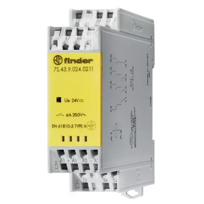 Finder DIN Rail Non-Latching Relay with Guided Contacts 12 V DC Coil 6 A Switching Current 3P, 7S6390120211 (Pack of 5 Pcs)