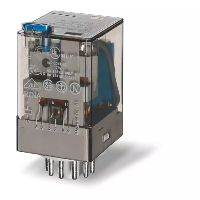 Finder Plug-In Mount Relay 24 V DC Coil 6 A Switching Current 3PDT 3PDT, 601390242070 (Pack of 10 Pcs)