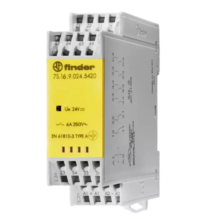 Finder DIN Rail Non-Latching Relay with Guided Contacts 120 V AC Coil 6 A Switching Current 4NO/2NC, 7S3681205420 (Pack of 5 Pcs)