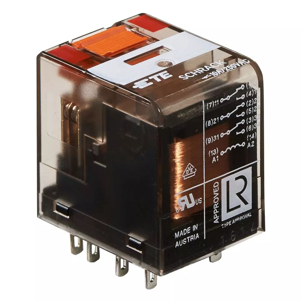 SCHRACK - TE CONNECTIVITY Power Relay 10 Amp Contact Current 3PDT 24 V AC, PT370524.