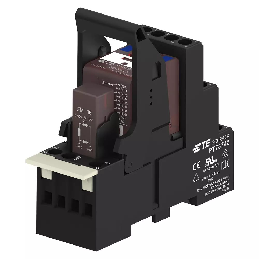 SCHRACK - TE CONNECTIVITY Power Relay 6 Amp Contact Current 4PDT 24 V DC, 1-1415535-8
