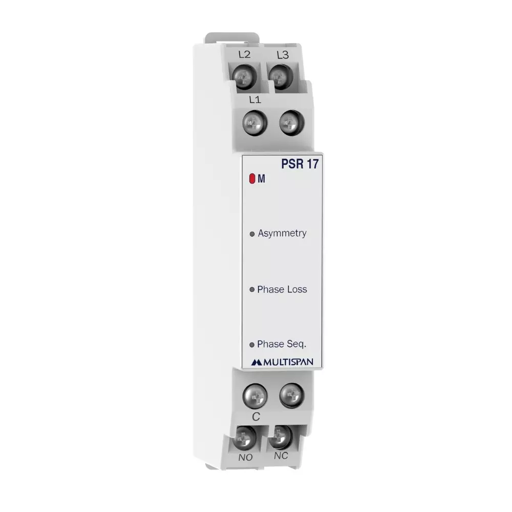 MULTISPAN Phase Sequence Relay 90x17.5x62 mm 154 to 500V AC (P-P) Voltage Range Self Powered, PSR-17