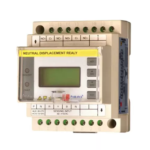 Prok DVs Neutral Displacement Relay Open Delta 8 Character, 2 Line LCD 3 Phase 3 Wire DIN Mounting, DMPND-33(OD)