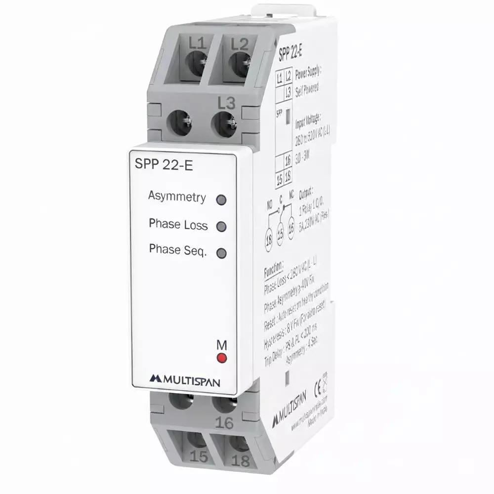MULTISPAN Single Phase Preventer 90x22.5x67.5 mm 280-520 V AC (P-P) Voltage Range Self Powered, SPP-22-E