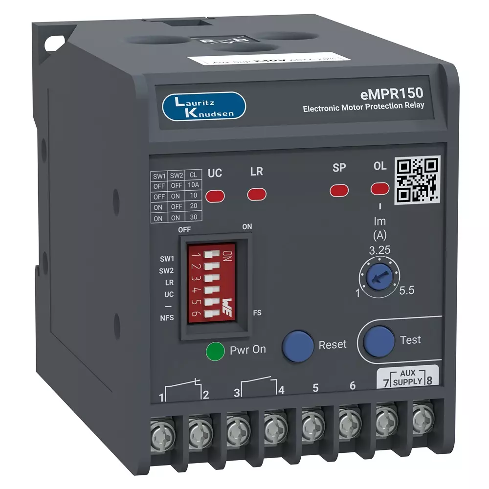 lt-lauritz-knudsen-electronic-motor-protection-relay-1-55-a-thermal-overload-range-and-230-v-ac-aux-supply-voltage-empr150xbao