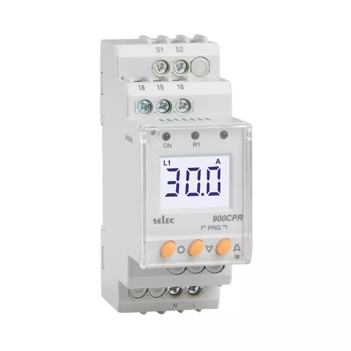 SELEC Currrent Protection Relay 1 Phase 3 Digits LCD Backlight Display, 1 C/O Contact Configuration and 230 V AC, 900CPR-1-1-BL-230V-CE